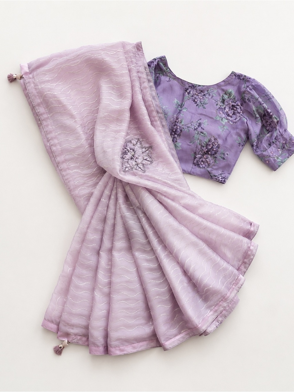 Lavender Sequin Floral Saree with Blouse